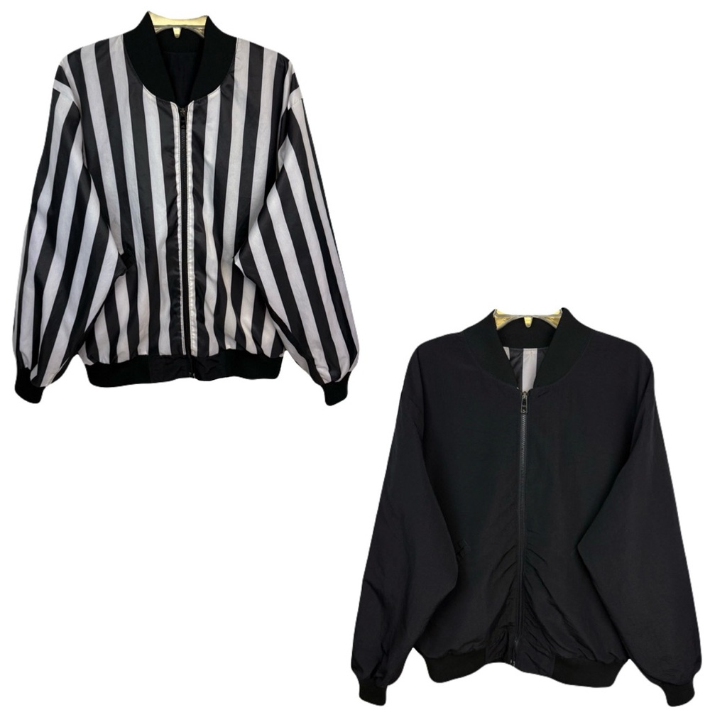Rare Vintage/Retro 90s Reversible +POS Striped Bomber Referee Jacket/Coat